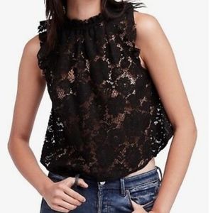 FREE PEOPLE Sweet Meadow Dream Crochet Lace  High Neck Swing Tank Black …